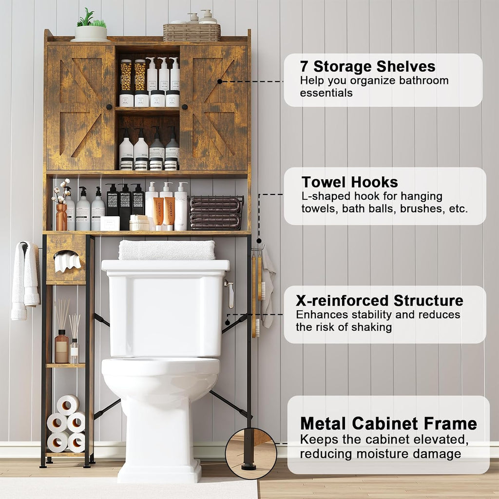 EasyCom 32" W Over The Toilet Storage Cabinet with Adjustable Shelves,Brown