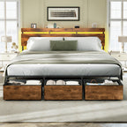 Forestell Queen Bed Frame with Wood Headboard,2 Storage Drawers & Shelf
