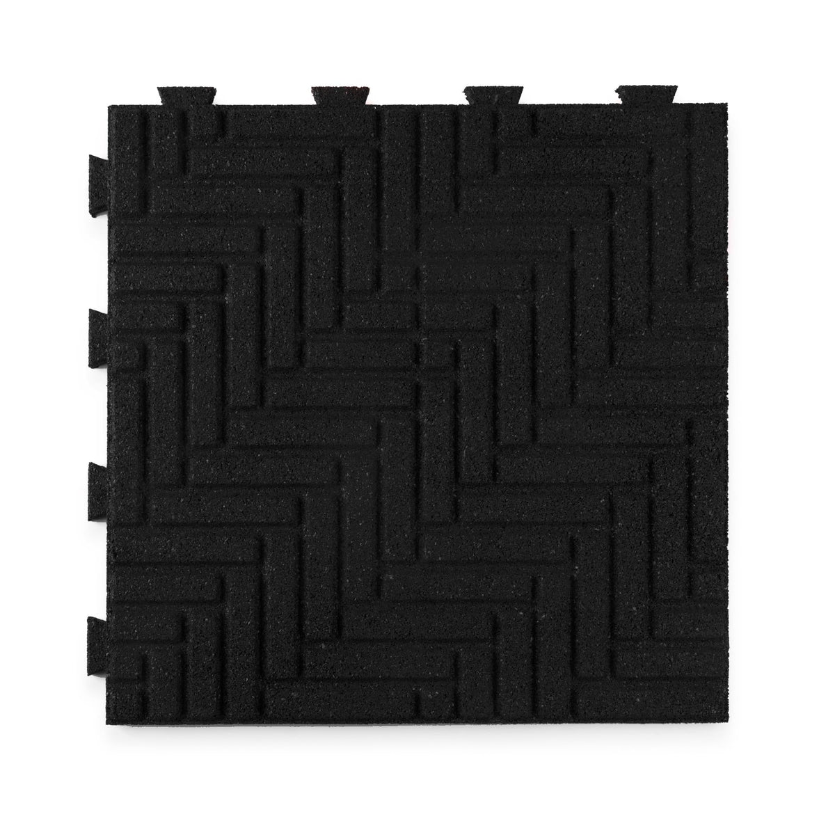 Playsafer Herringbone Rubber Interlocking Tiles | 16 X 16 | Easy Install for Indoor and Outdoor Use (Black, 20 Tiles)