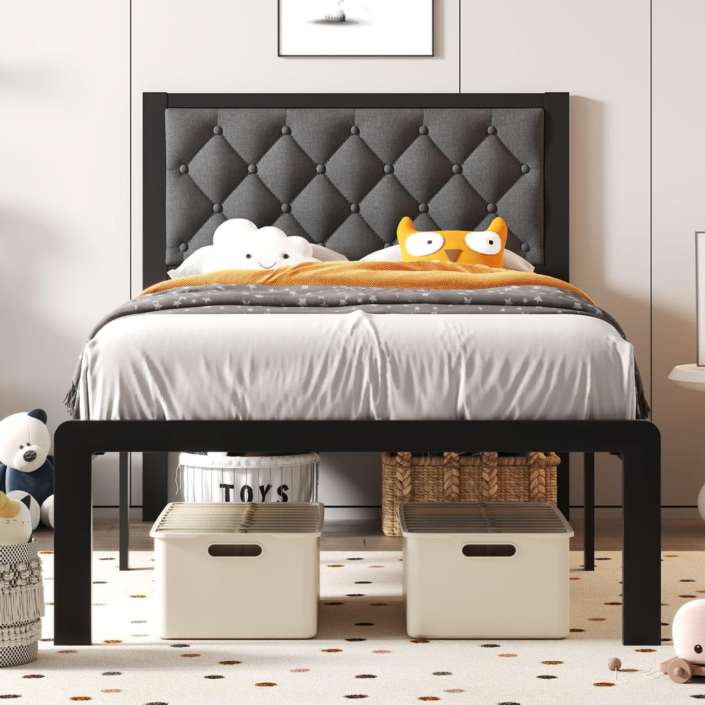 Fluest Queen Bed Frame with Headboard PU Leather Upholstered Bed Frame Platform,All Metal Slats Support Platform Bed Frame with Storage Space,Easy Assembly,Noise Free,No Box Spring Needed,Black