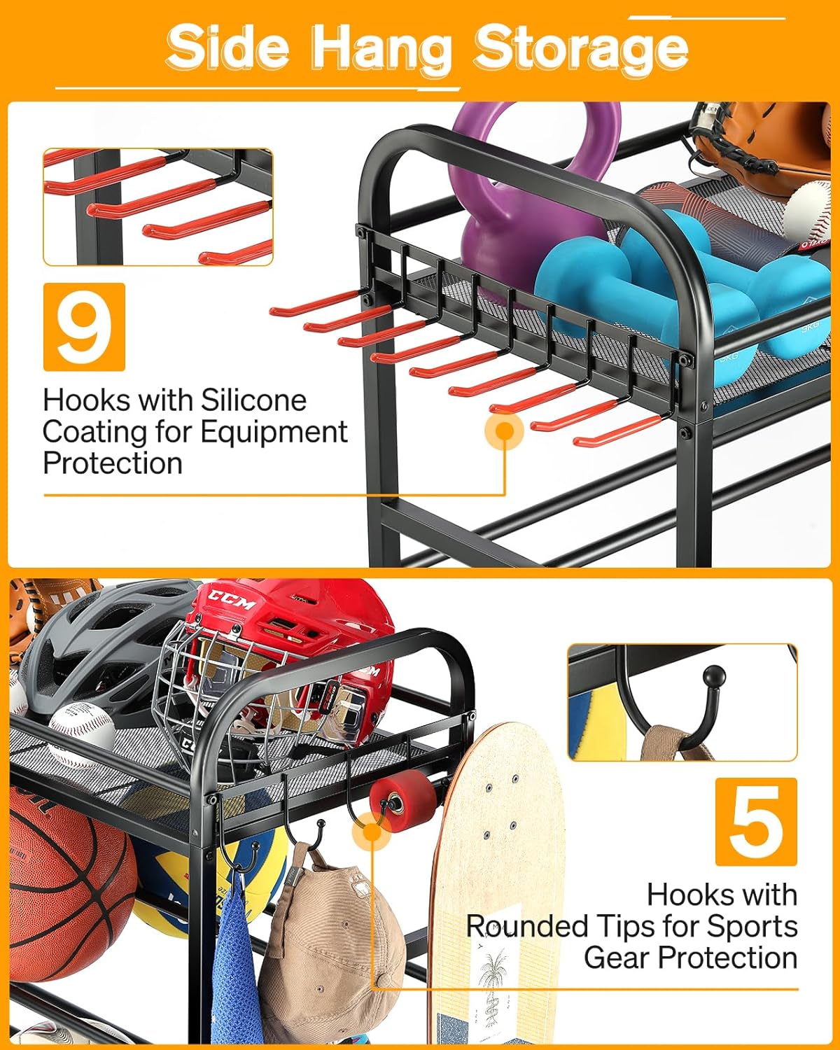 EXTCCT Garage Sports Equipment Organizer - Rolling Ball Storage with Wheels
