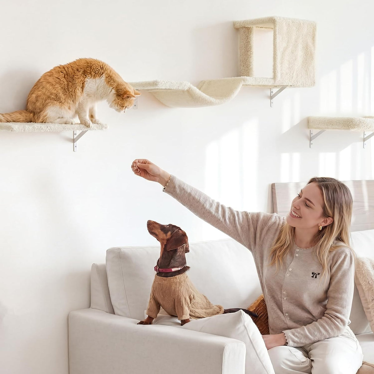 FUKUMARU Cat Wall Shelves, 4 in 1 Set, Beige
