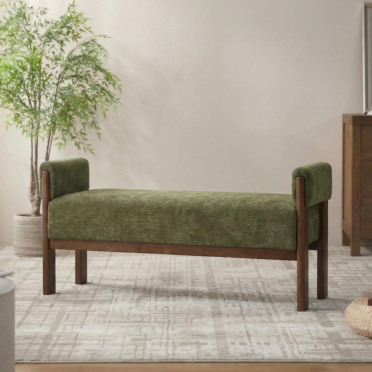 VKNOW 51.8”End of Bed Bench Upholstered Bedroom Bench with Arms, Brown