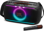 JBL PartyBox On-The-Go 2 - Portable Party Speaker with one Wireless Digital mic, Handle and a Strap, Dynamic Light, Up to 15 Hours Playtime, Splash Proof & Auracast (Black) (Renewed)