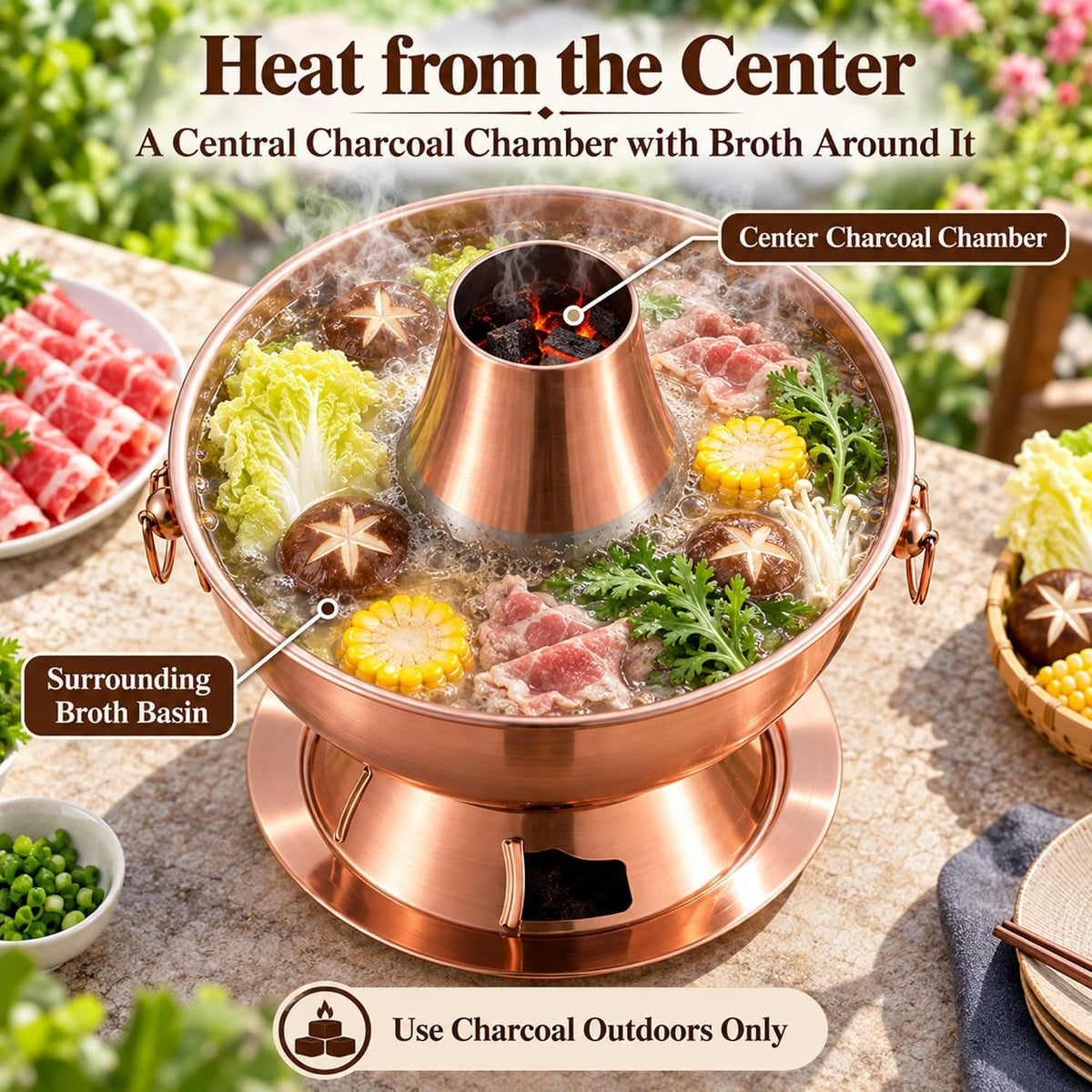 Charcoal Hot Pot, Chinese Charcoal Hot Pot Cooker for Camping (Silver)
