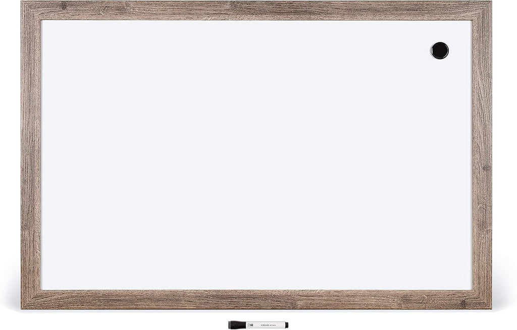 U Brands Dry Erase White Board, 24" x 36", Magnetic, Rustic Wood Frame