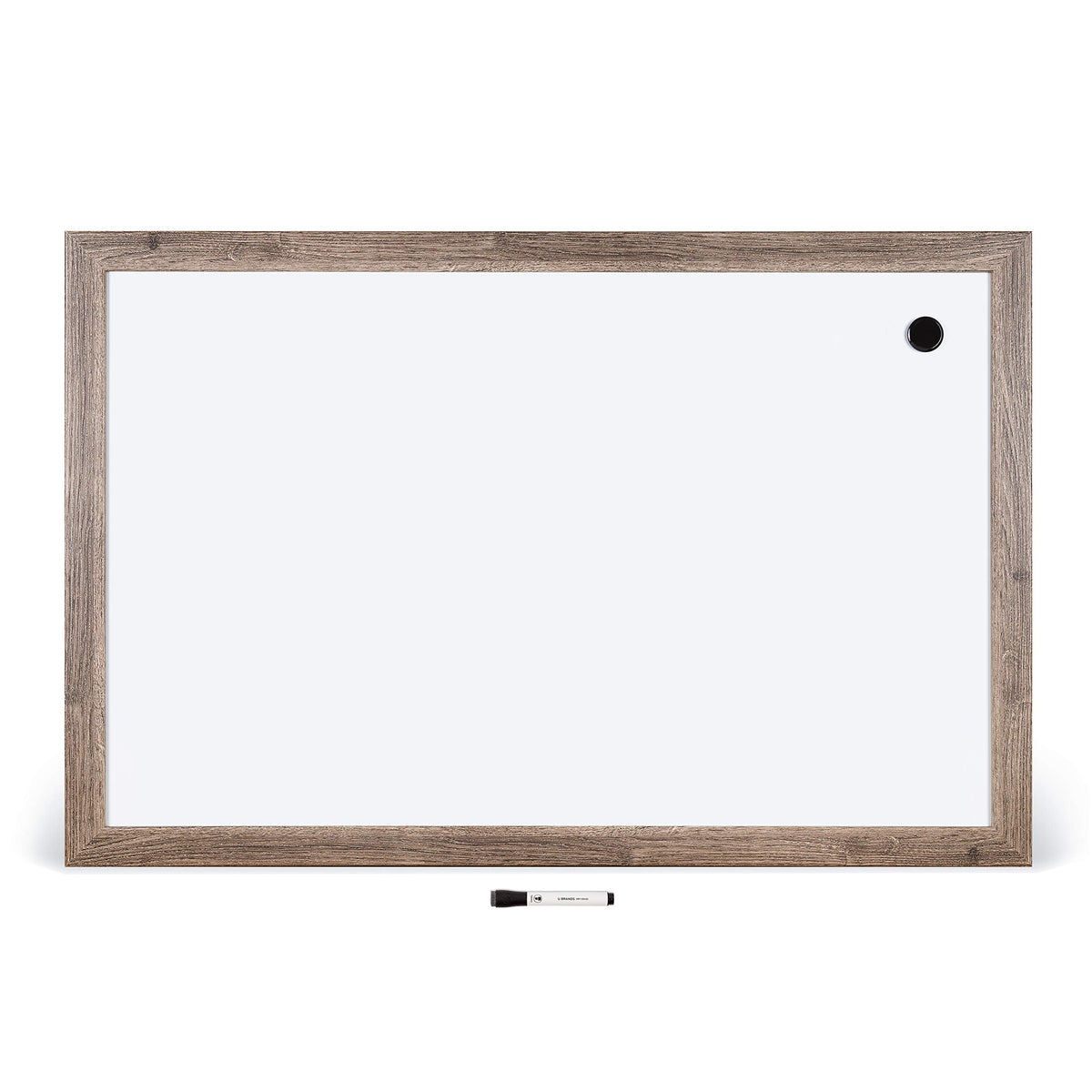 U Brands Dry Erase White Board, 24" x 36", Magnetic, Rustic Wood Frame