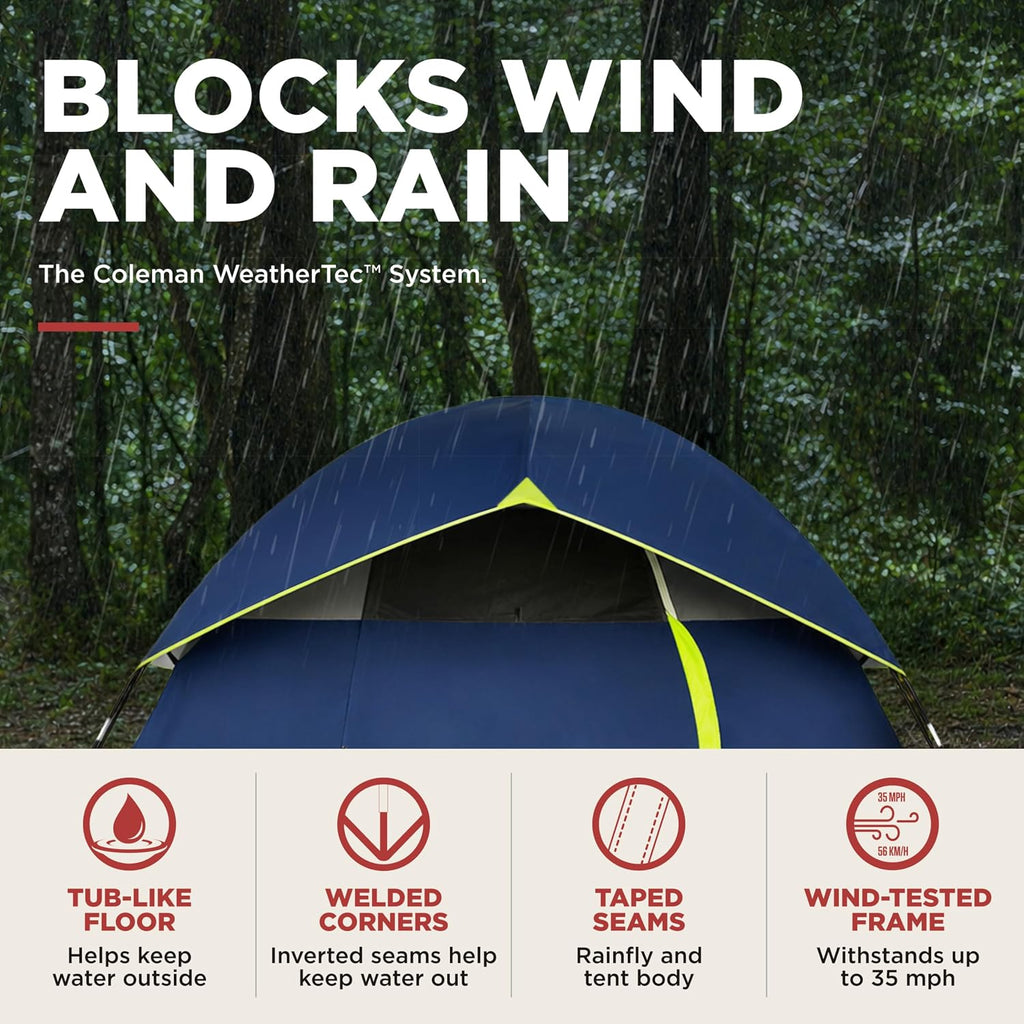 Coleman Sundome Camping Tent with Rainfly, 2/3/4/6 Person Tent Sets Up in 10 Mins, Weatherproof Shelter for Camping, Festivals, Backyard, Sleepovers, & More