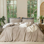 MooMee Duvet Cover Set 100% Washed Cotton Linen Like King