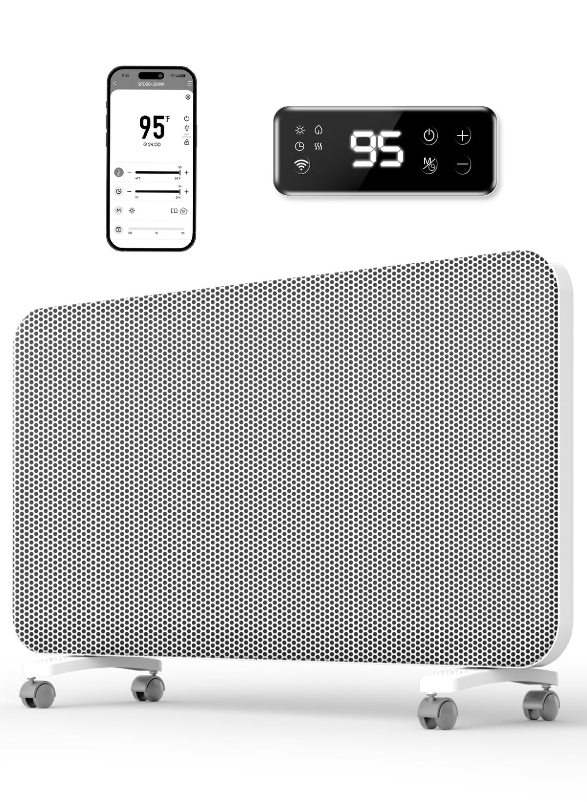 Convection Panel Space Heater Indoor Use, Large Room Electric Heater with Wifi App Control, Smart Mica Infrared Heater with Programmable Thermostat, Wall Mount or Standing, Quiet & Eco, 1500W