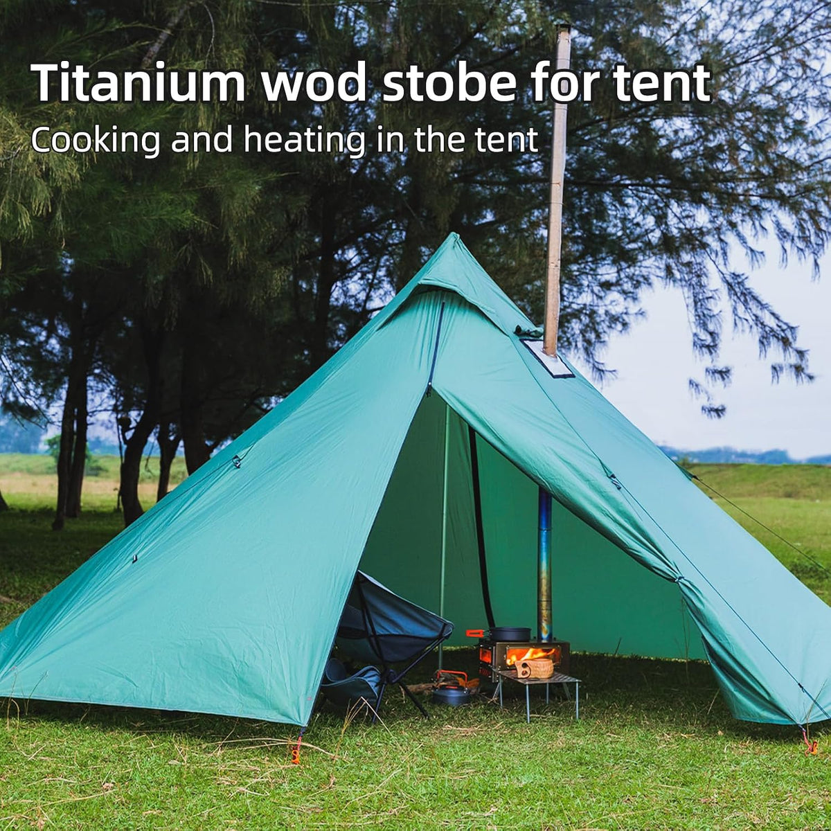 Trekrevive Magma Mini Titanium Tent Stove, Secondary Air Intake, Lightweight and Portable, Removable Oven, Titanium Camping Stove Used for Backpacking, Tent Heating, Cooking (Magma MIni)