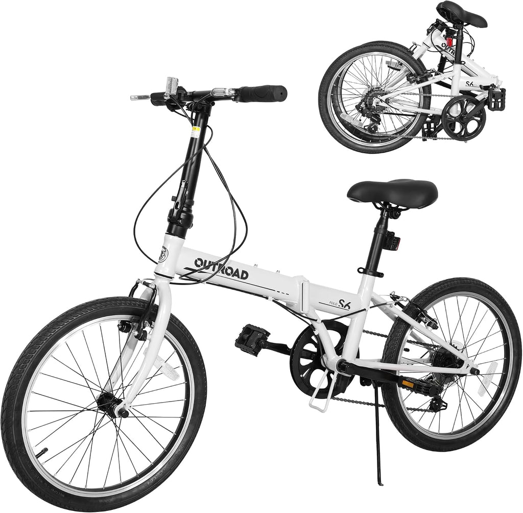 Superday 20 Inch Folding Bike, 7-Speed Lightweight Foldable Bike for City Commuting, Folding Bicycle with V Brake Adjustable Stem, Folding Bikes for Adults/Men/Women/Teenagers(Black/White/Blue/Pink)