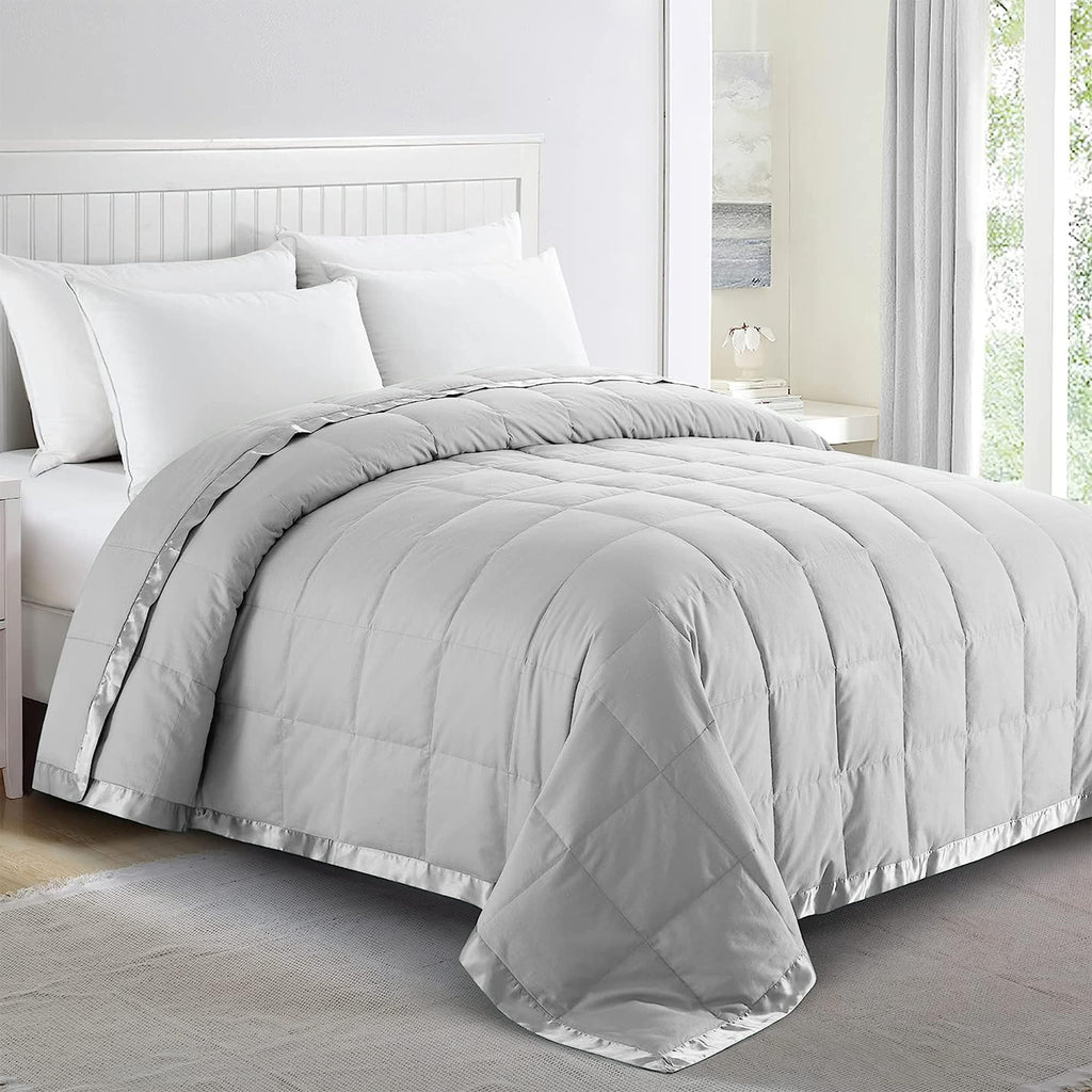 puredown® Blankets Queen Size - Soft Lightweight Down Blanket for Bed, Cozy Warm Luxury Bed Blanket with Satin Trim, White (90"X90")