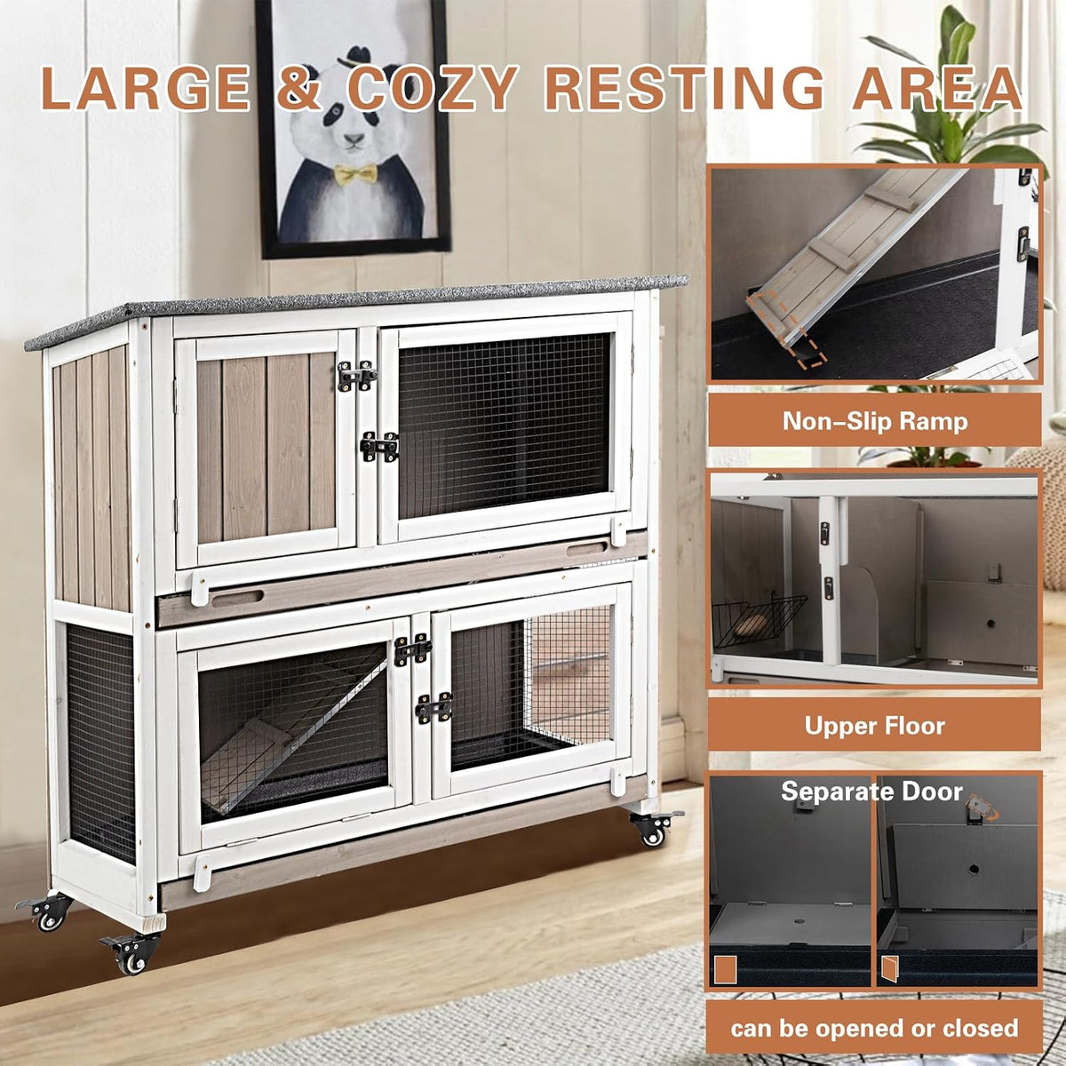 Gowoodhut 36" L Rabbit Hutch, 2-Story Bunny Cage on 4 Wheels