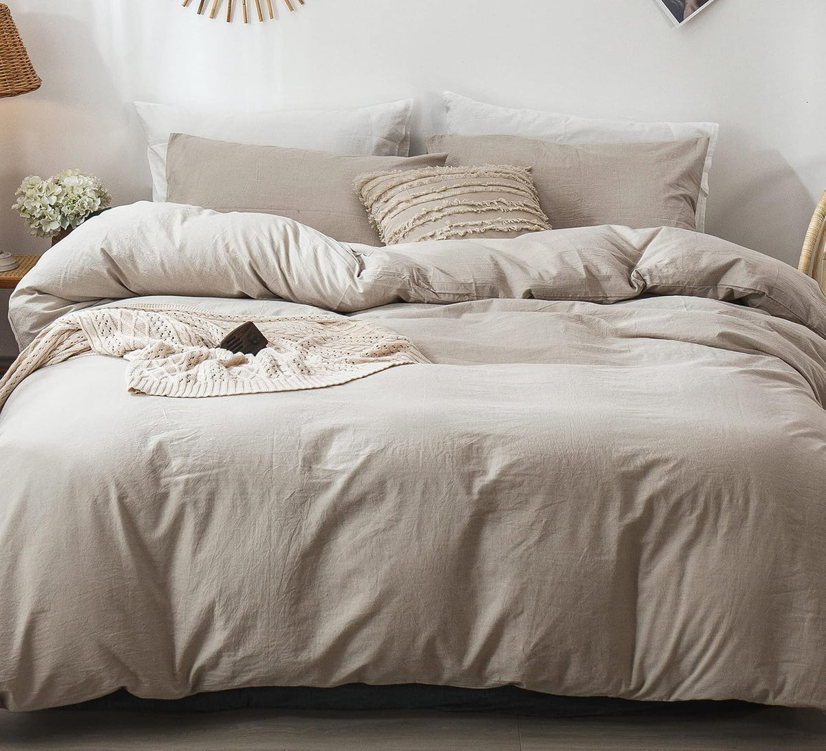 MooMee Duvet Cover Set 100% Washed Cotton Linen Like King