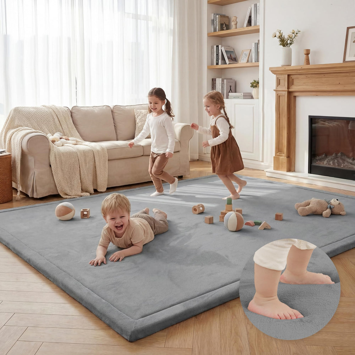 Huloo Sleep Large 1.3" Thick Baby Play Mat for Floor, 79"×59"(Dark Gray)