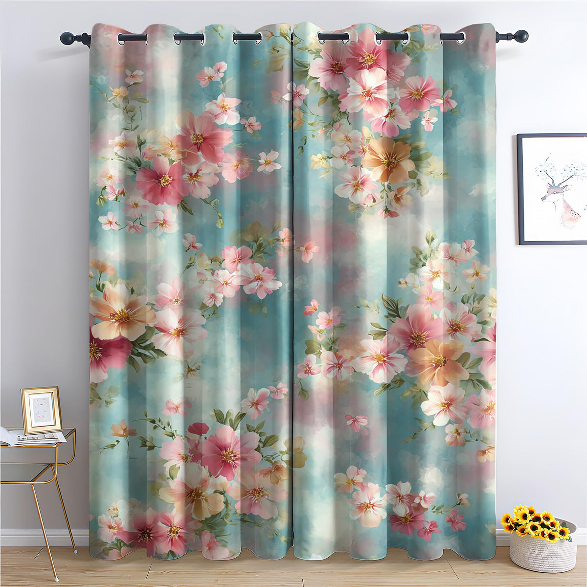 Floral Curtains 108 Inches Long 2 Panels Set, Spring Summer Flower Botanical Blackout Curtains for Bedroom, Room Darkening Thermal Insulated Grommet Drapes for Living Room, Floral Window Treatments