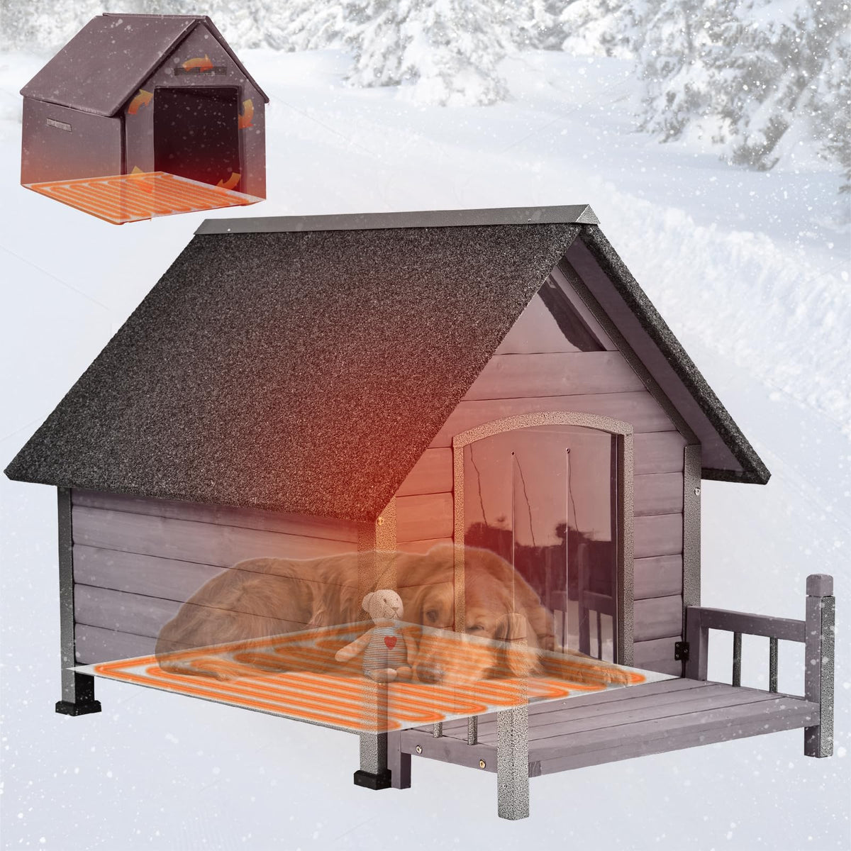 Dog House Outdoor,Dog Kennel Outside for Large Breed, Weatherproof Large Dog Shelter with Anti-Chewing Iron Frame (Grey-N, 45" D x 32.9" W x 32.6" H)