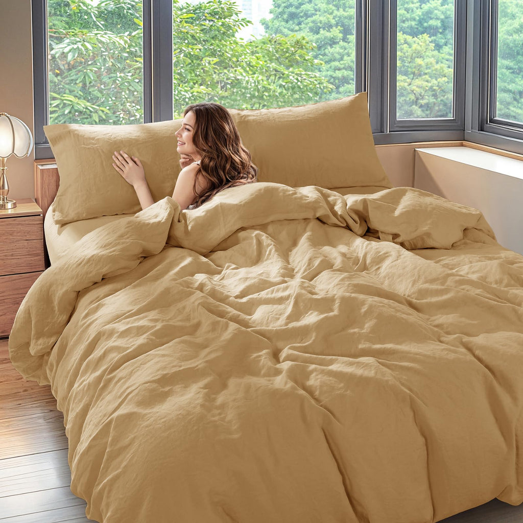 Shilucheng 100% Linen King Duvet Cover Set, Linen