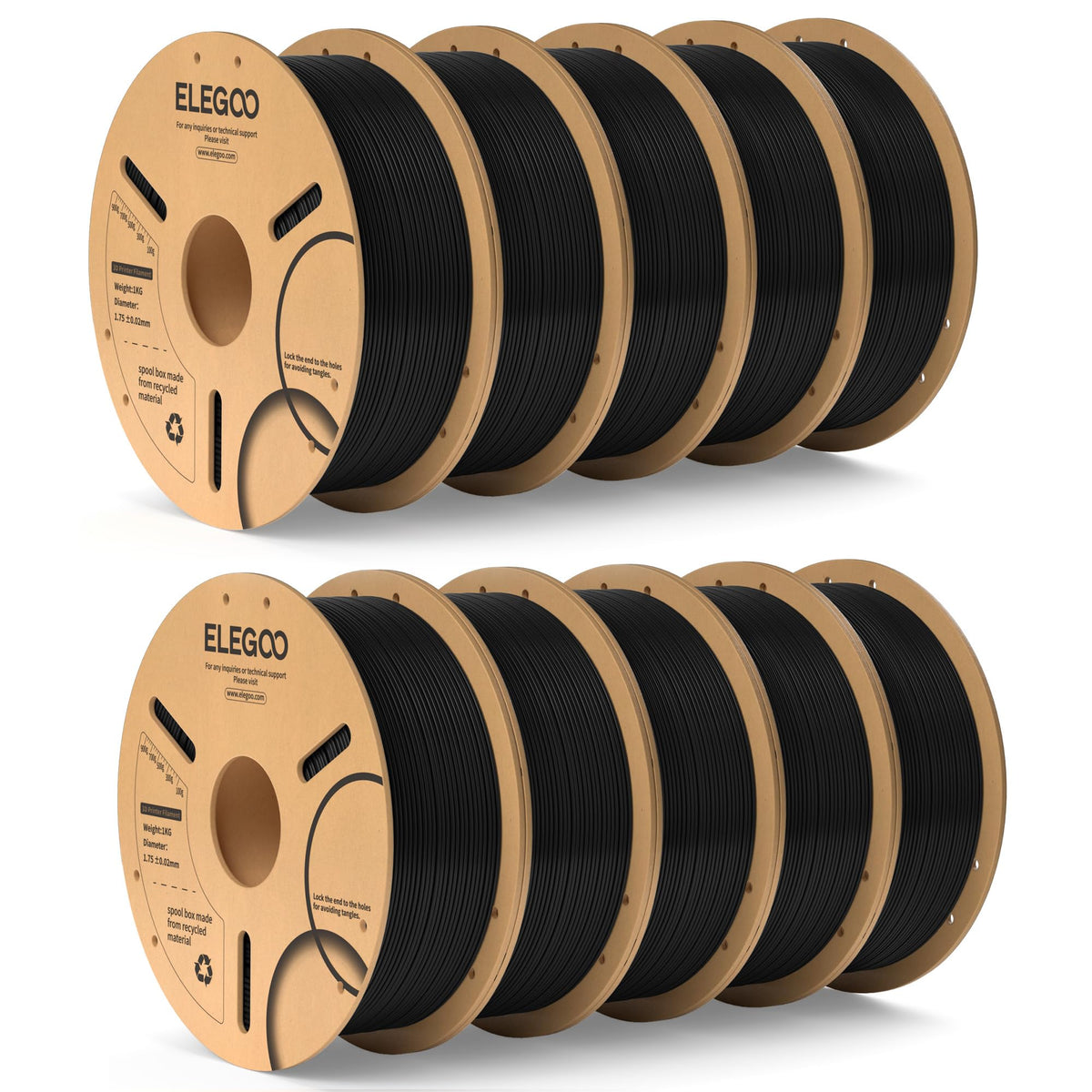 ELEGOO PLA 3D Printer Filament 1.75mm Bundle Multicolors 10KG