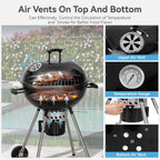 22 inch Kettle Charcoal BBQ Grill with Wheels for Outdoor Cooking
