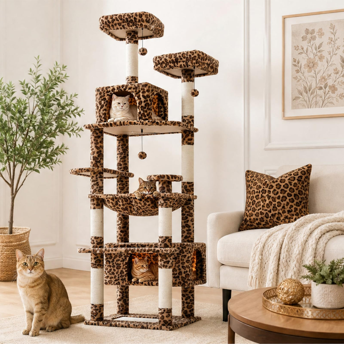 PAWZ Road Flower Cat Tree 72" Cat Tower with Condos&Hammock for Large Cats