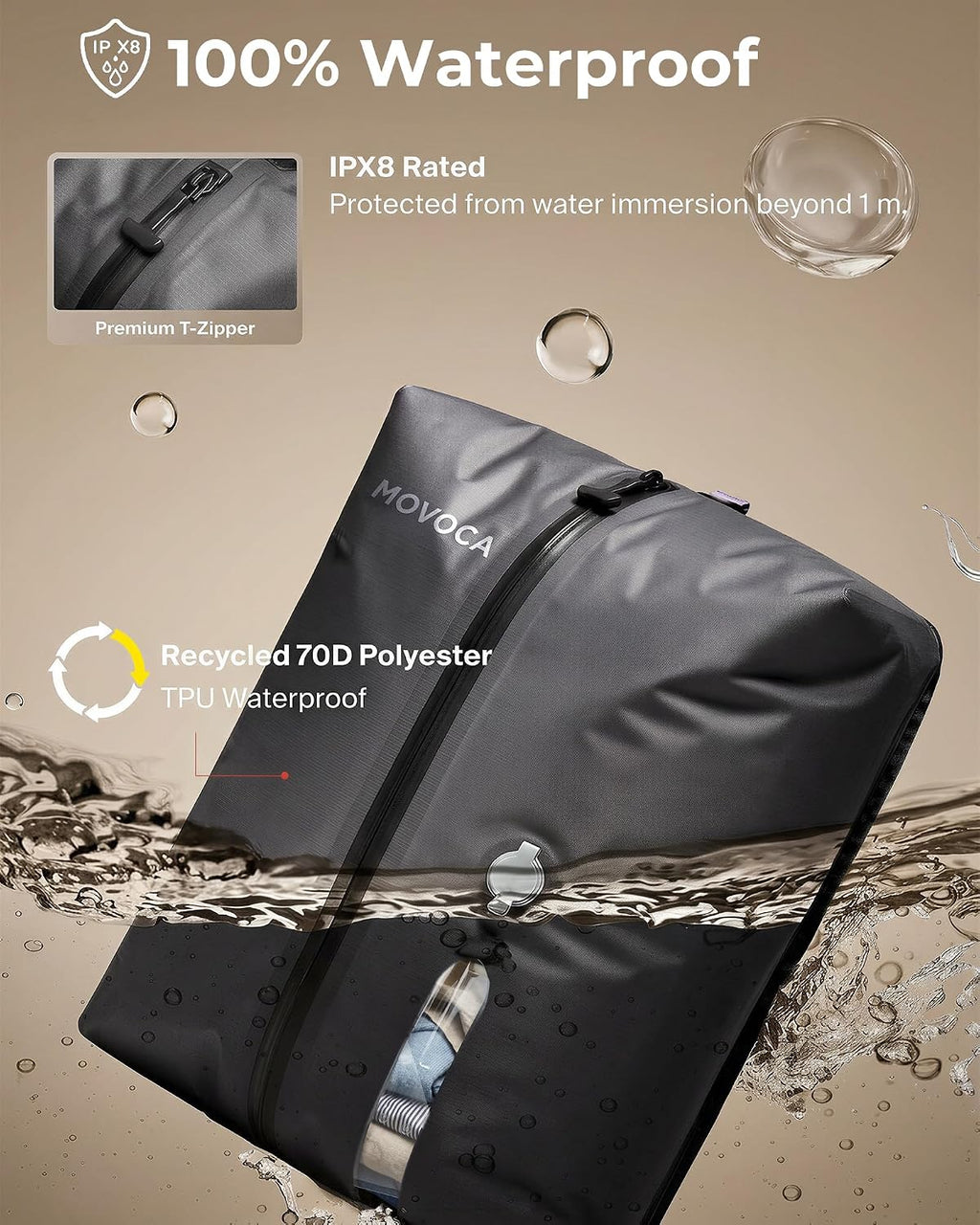 MOVOCA 3 Pack Vacuum Bags for Travel with Pump, Compression Packing Cubes