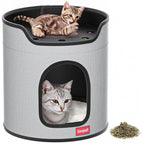 Cat House for Indoor Cats,Large Double Cat Beds Cave with Cat Scratcher Pad Toys w/Catnip,Soft Washable Cushion Cat House Shelter D15xH15in (Classy Grey Cardboard Cat Scratcher)