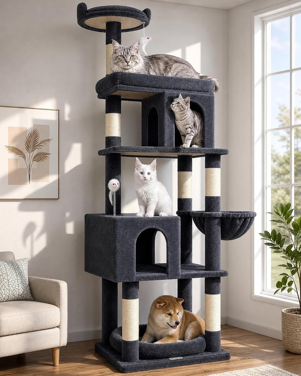 Globlazer S72 Heavy Duty Cat Trees for Large Cats 20 lbs+, Dark Gray
