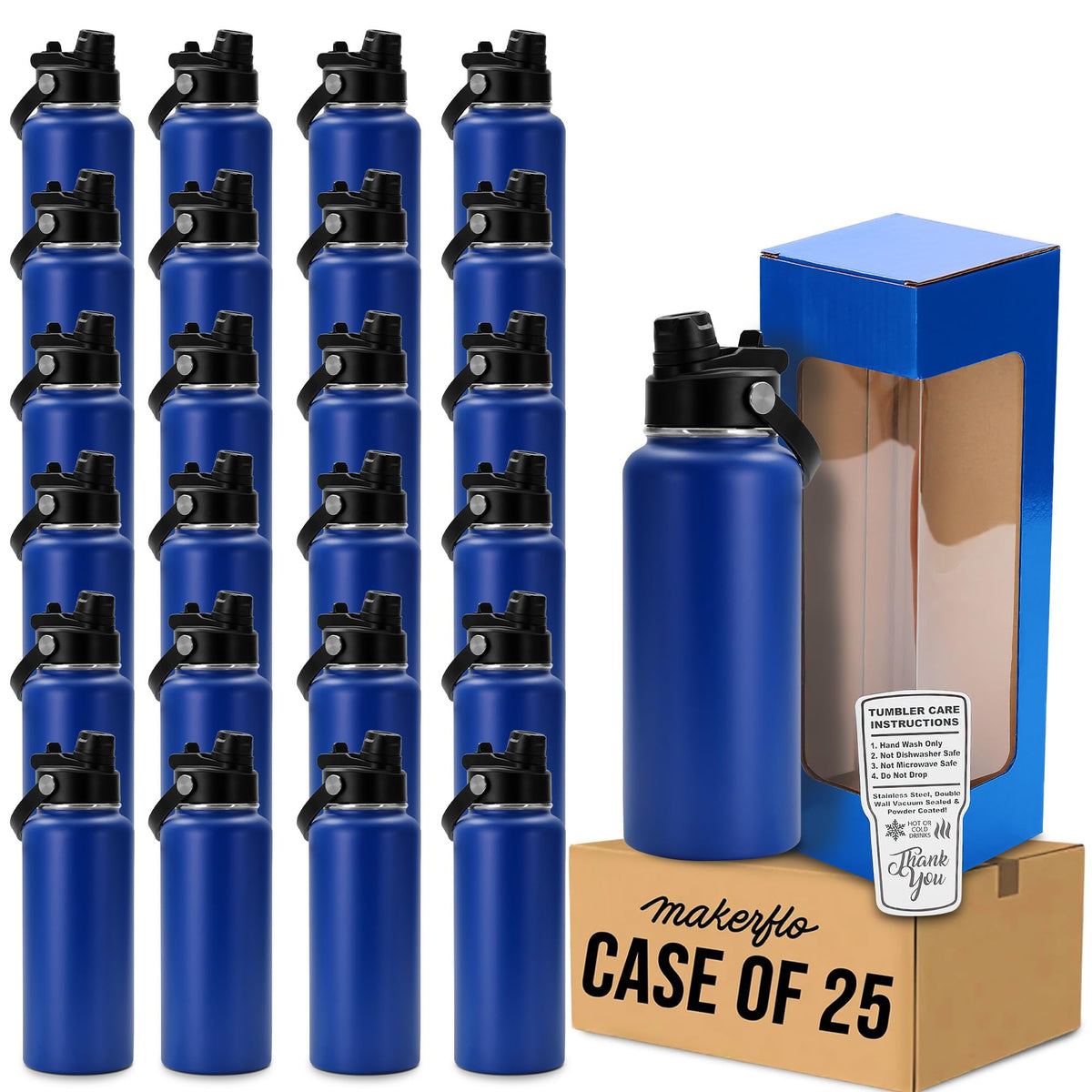 makerflo 32oz Powder Coated Hydro Water Bottle Blanks, Orange, Case of 25