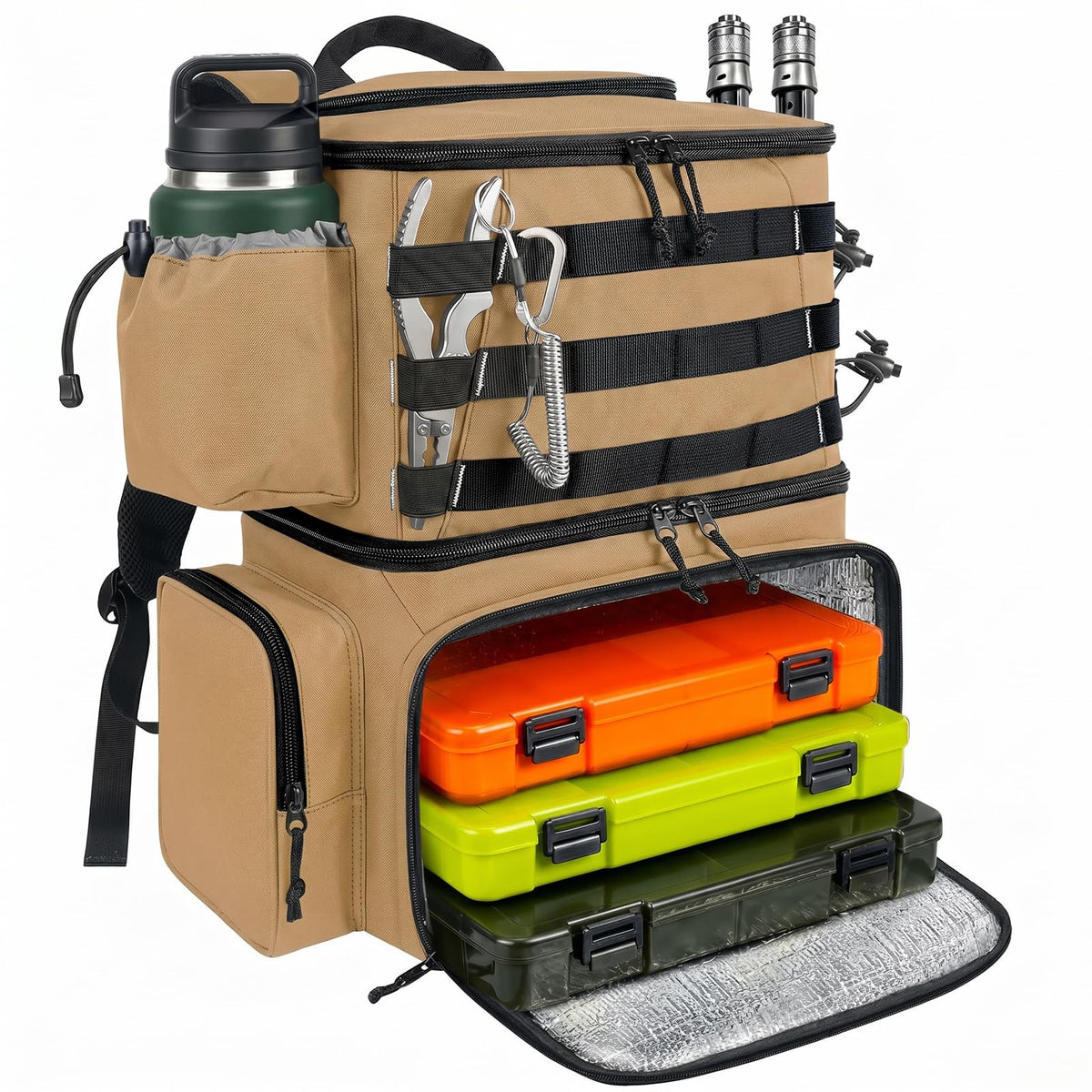 MATEIN Fishing Backpack, Tackle Storage Bag with Rod Holders & Cooler
