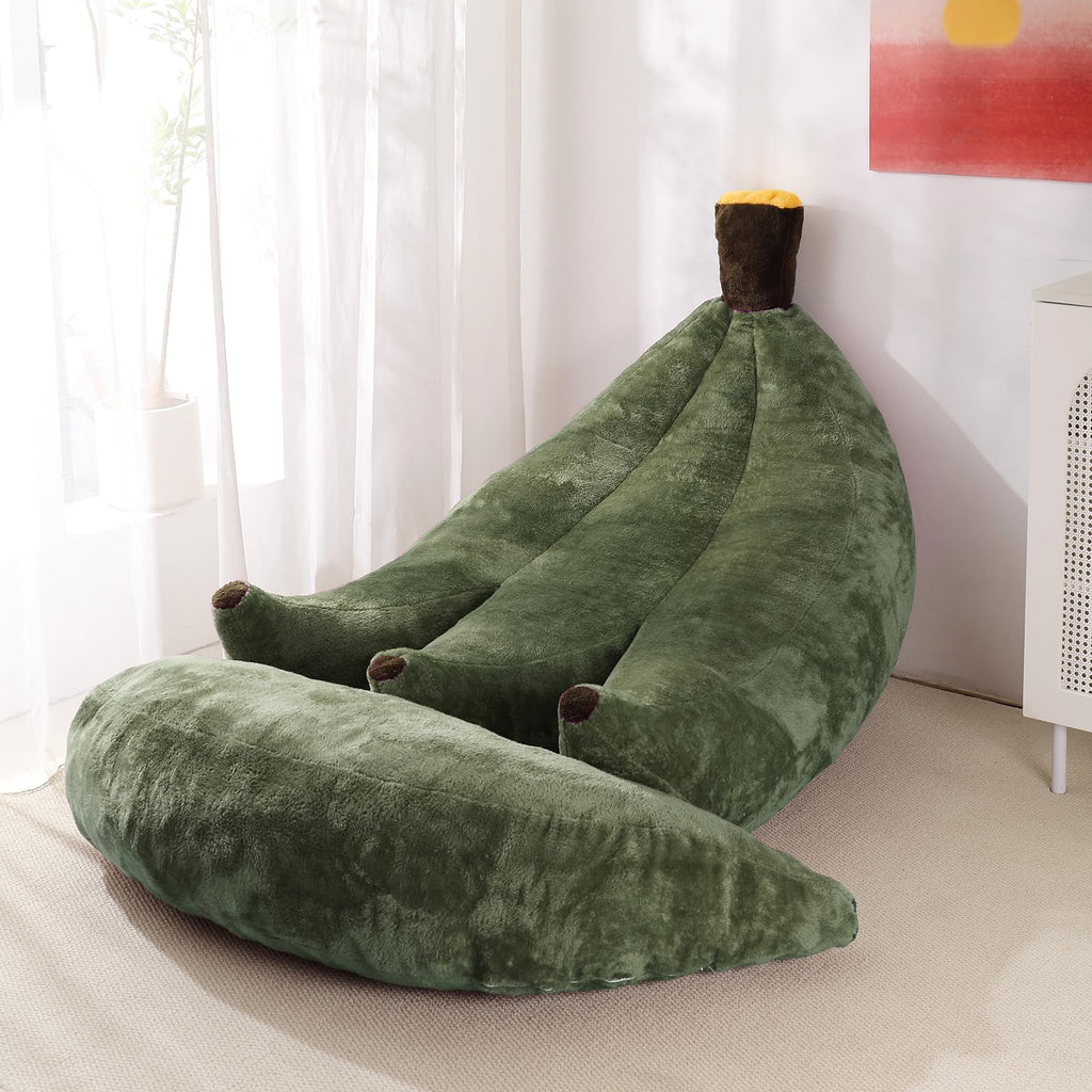 Banana Bean Bag Chair with Ottoman, Floor Sofa Bed with Footrest, Comfy Convertible Lounger for Adults, Plush Couch for Bedroom, Living Room or Dorm, L-Yellow