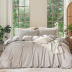 MooMee Duvet Cover Set 100% Washed Cotton Linen Like King