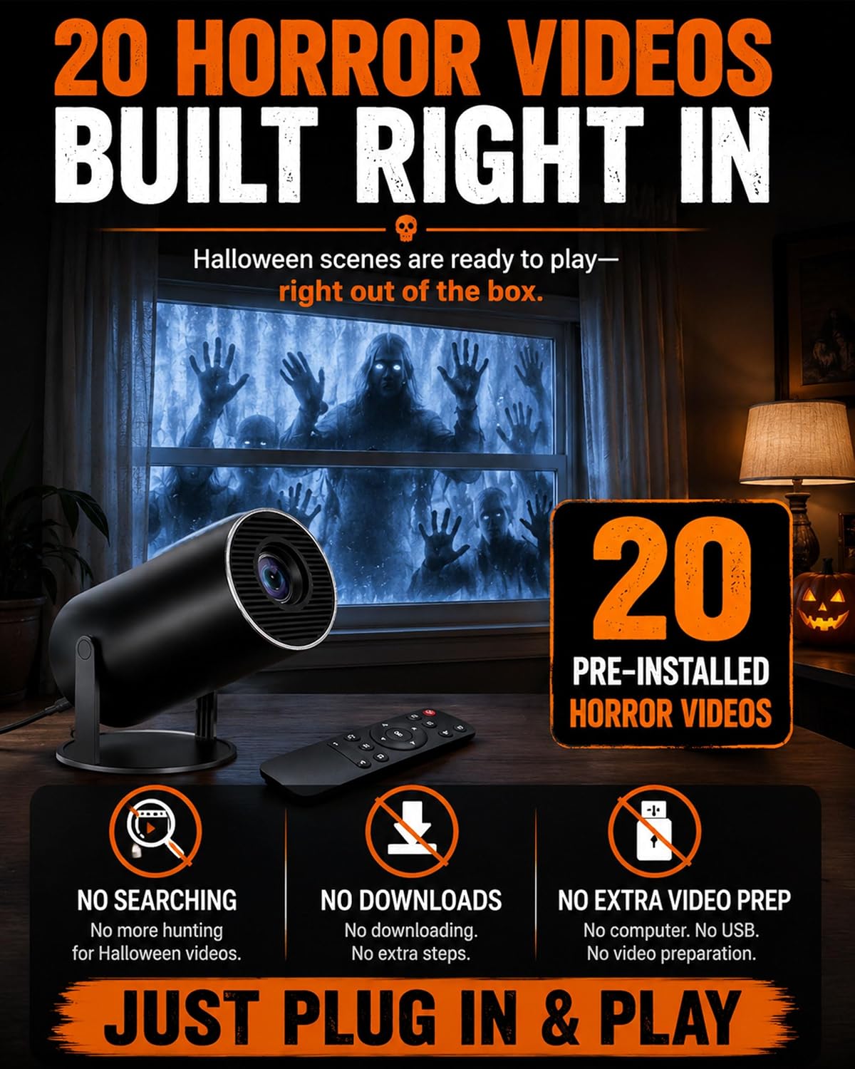W/ Video Halloween Projector Scary Halloween Decorations，Black：With Fabric