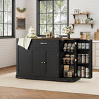 HOSTACK 47" W Kitchen Island Cart with Storage, Rolling Island Table, Black