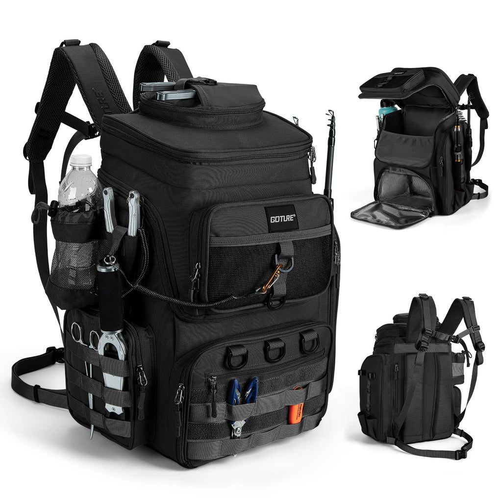 Goture Fishing Backpack with 4 Tackle Boxes,55L Tackle Backpack with Cooler