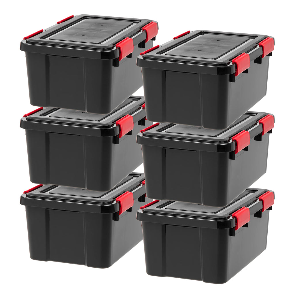 IRIS USA 4-Pack 74 Qt Storage Bins with Gasket Lids, Black/Red
