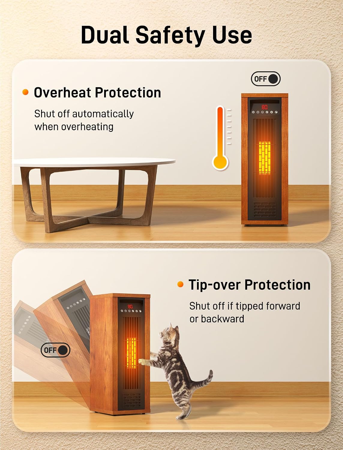 Air Choice Infrared Space Heater, 1500W PTC Portable Electric Heaters Fast & Quiet Heating Tower Room Heater for Bedroom, Office, Home