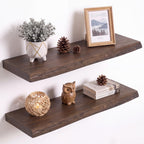 Live Edge Elm Floating Shelves - 24 In Rustic Solid Wood Shelves with Heavy-Duty Invisible Bracket, Wall-Mounted Wooden Shelf for Living Room, Bathroom, Kitchen Storage & Display, Set of 2, Natural