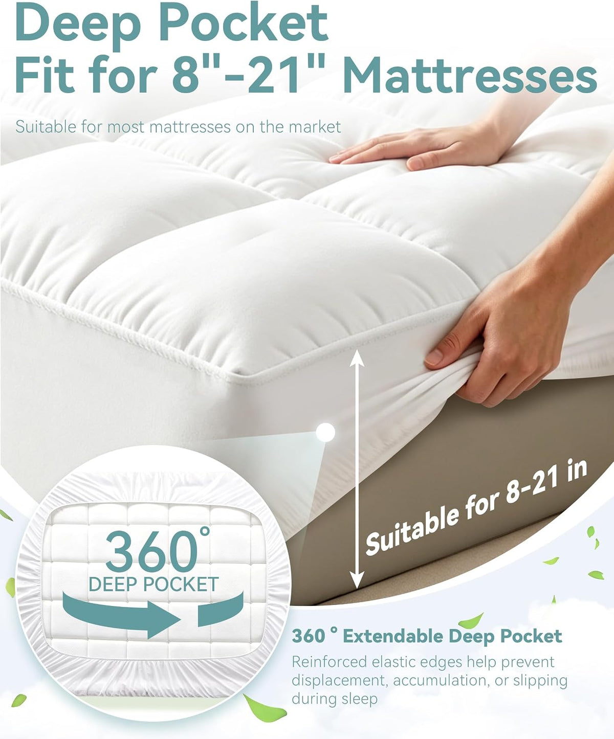 Mattress Topper, 1000 GSM 3X Thicker WestMonth Premium Quilted 1000gsm Extra Thick Hotel-Quality Mattress Topper for Back Pain, Breathable & Fluffy Cooling with (8-21") Deep Pocket（Queen）