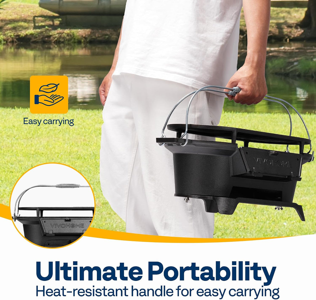 VIVOHOME Oval Cast Iron Grill with Interchangeable Grates & Griddle
