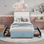 IDEALHOUSE Twin LED Bed, 2 Drawer Trundle, Pink Wave Headboard