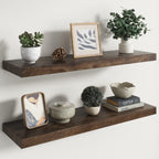 Live Edge Elm Floating Shelves - 24 In Rustic Solid Wood Shelves with Heavy-Duty Invisible Bracket, Wall-Mounted Wooden Shelf for Living Room, Bathroom, Kitchen Storage & Display, Set of 2, Natural