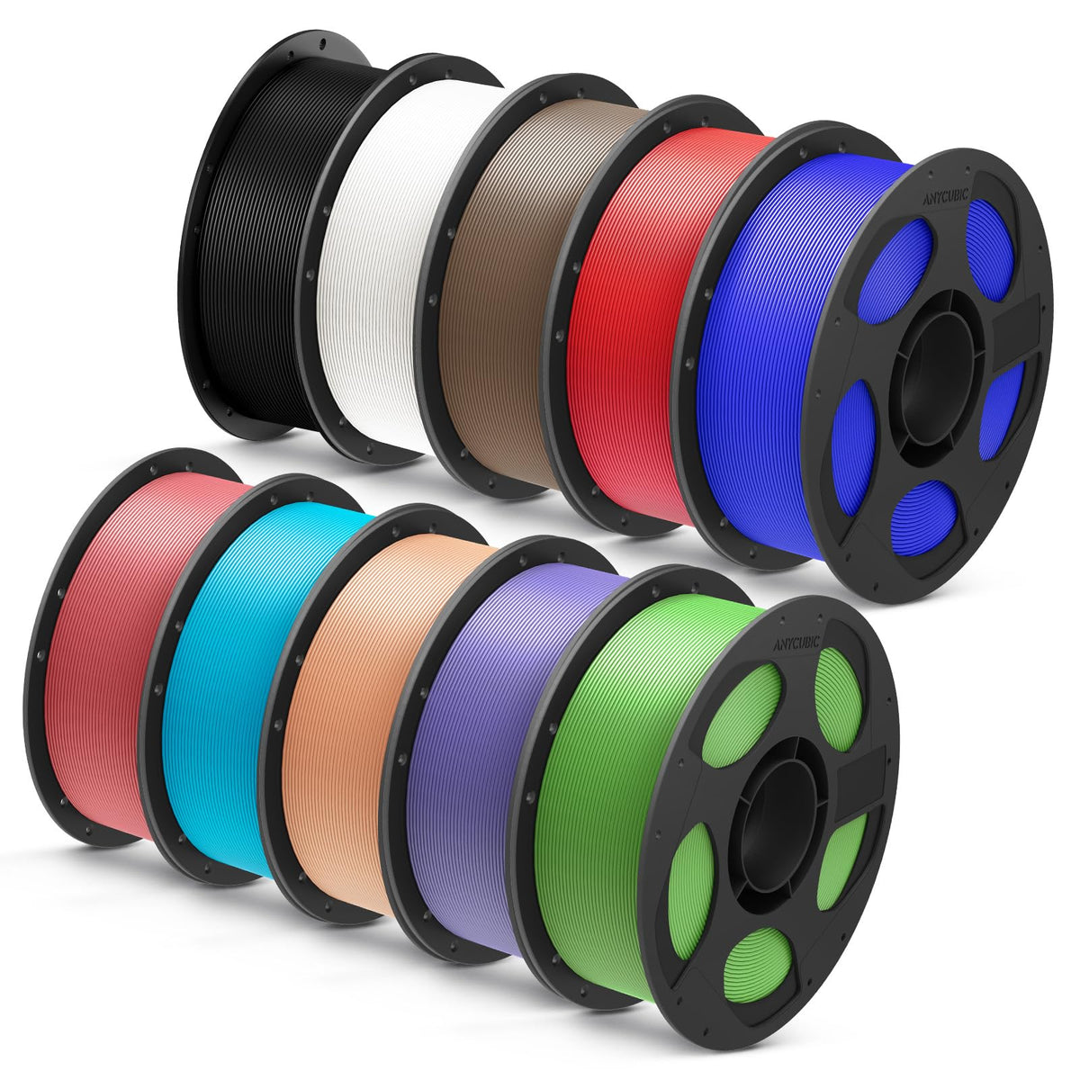 ANYCUBIC PLA Plus (PLA+), 3D Printer Filament 1.75mm Bundle, High Toughness, 1KG Spool, Black, White, Texture Grey, Pink, Red, Blue, Green, Orange, Yellow, Purple, 10KG in Total
