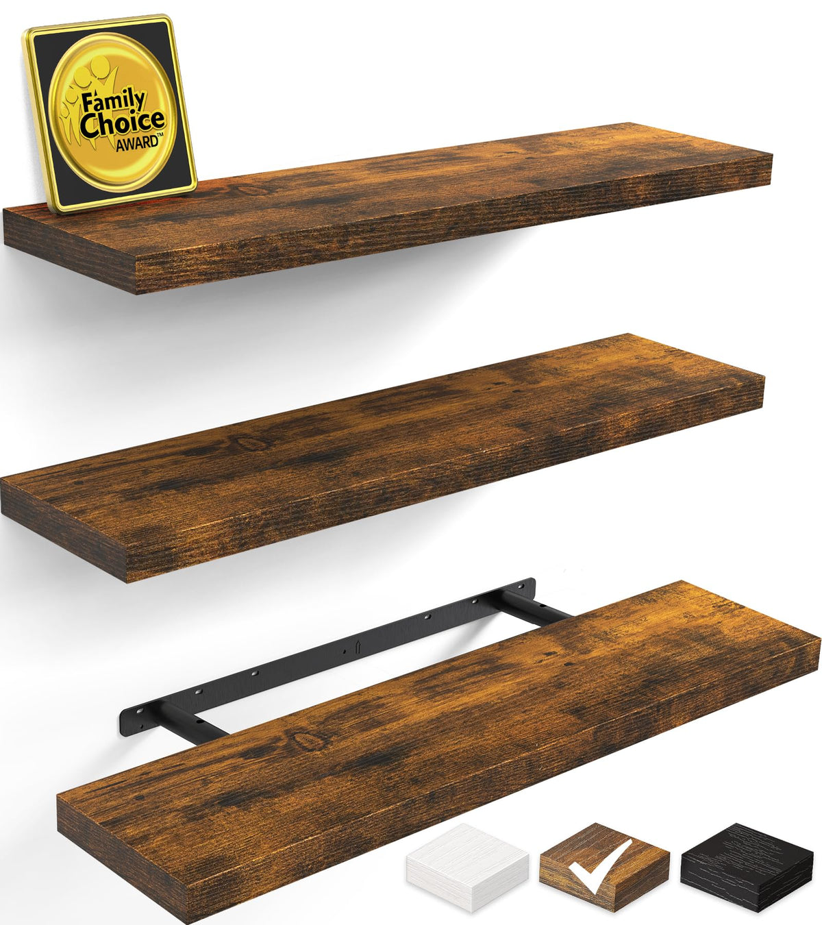 BAYKA Rustic Brown Floating Shelves 35.4in, Set of 2, Wall Mount Wood Shelf
