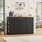 HOSTACK 47" W Kitchen Island Cart with Storage, Rolling Island Table, Black