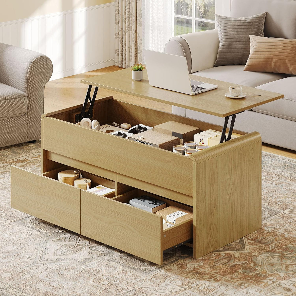 Living Room Table Sets of 2, Oval TV Stand and Coffee Table Set