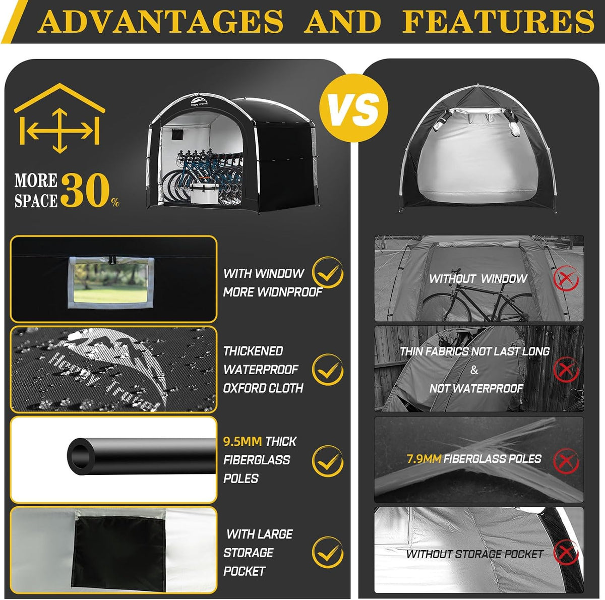 Happy Travel Bike Storage Shed Tent, Outdoor Portable Bicycle Storage Sheds