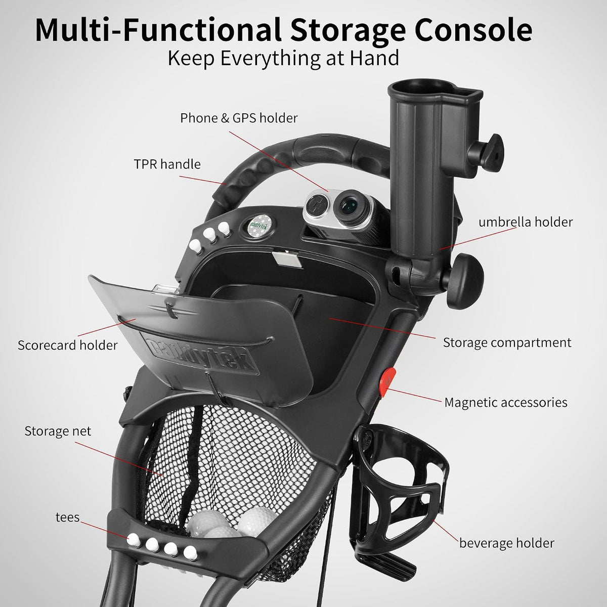 Caddytek CaddyLite ONE-Swivel V8 Golf Push Cart - Lightweight 3 Wheel Foldable Cart with One-Click Folding, 360° Swivel Front Wheel, Adjustable Handle, Cooler Basket, Umbrella & Drink Holder