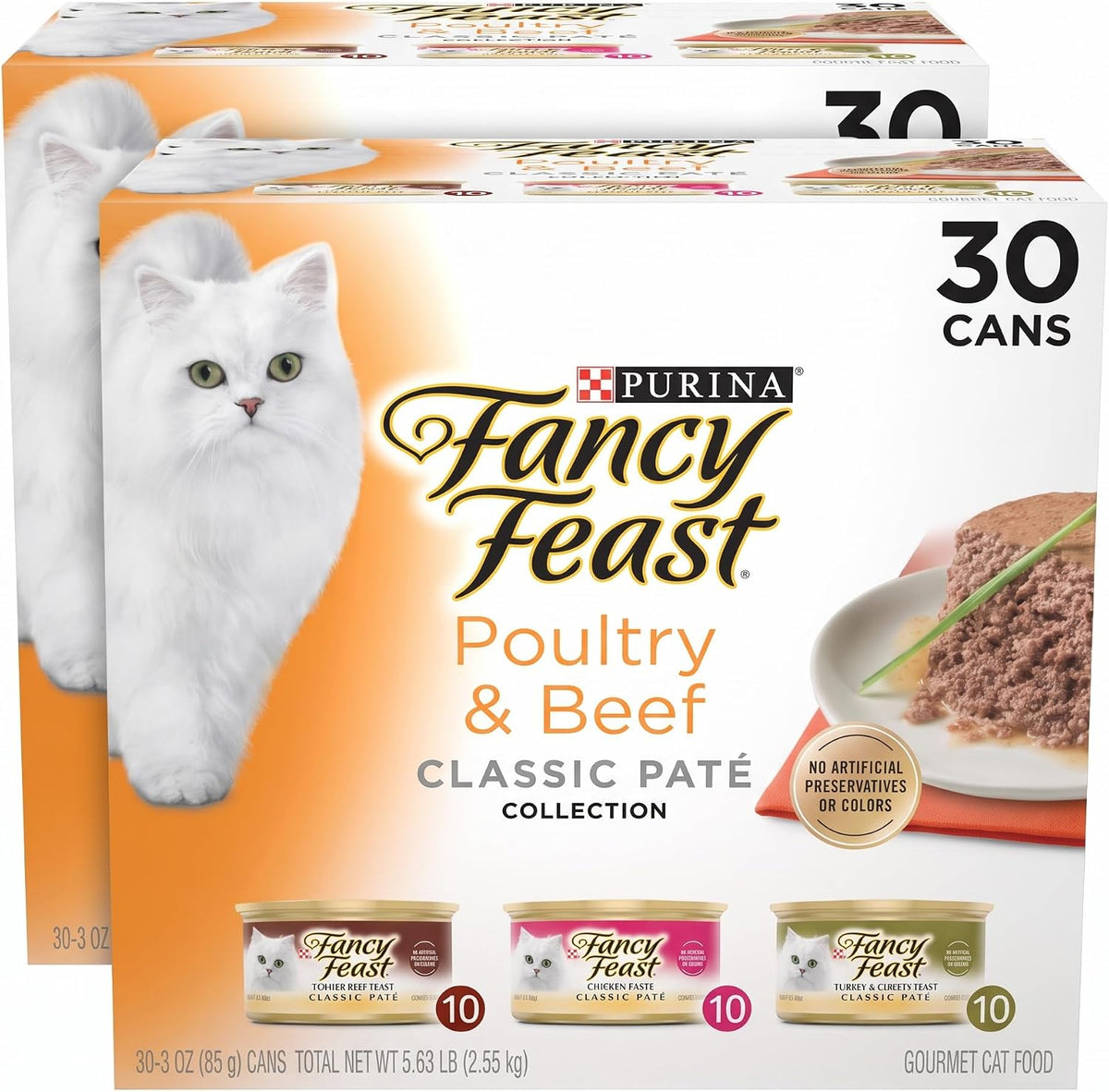 Fancy Feast Poultry and Beef Feast Classic Pate Collection Grain Free Wet Cat Food Variety Pack - 3 oz. Cans,(Pack of 60)